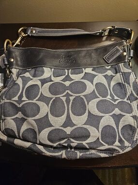 Coach Signature Canvas Shoulder Bag in Navy and Gray